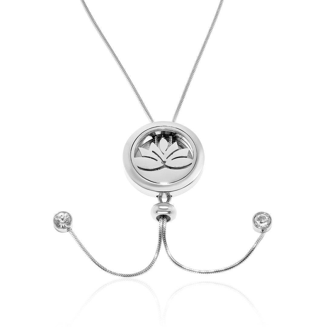 Lotus Essential Oil Necklace with Adjustable Snake Chain FEP029SR Aura Scent