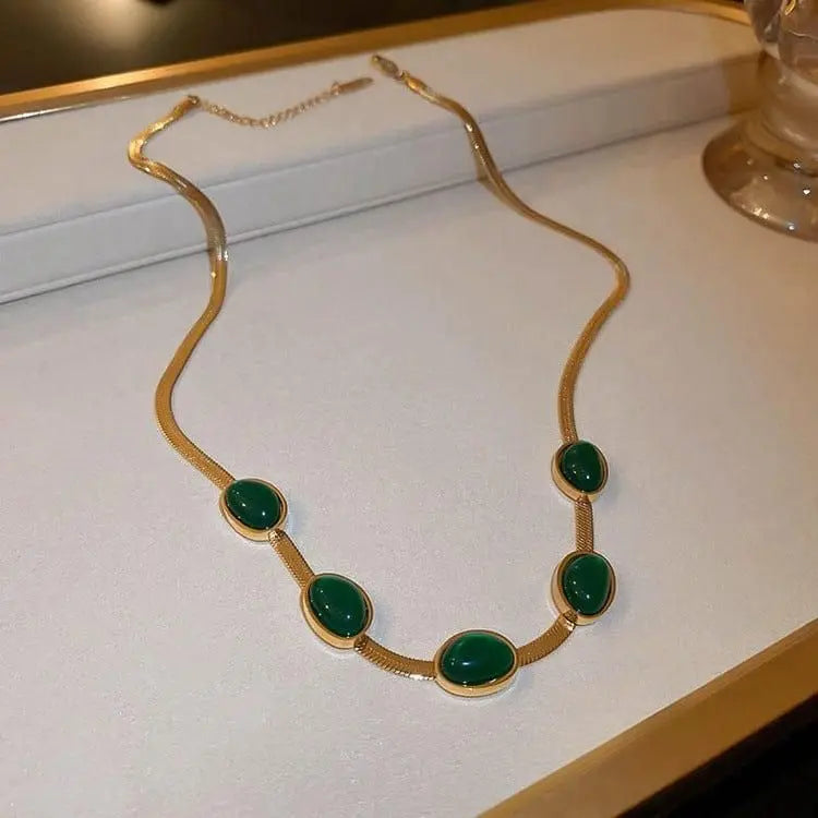 Oval Green Crystal Pendant Necklace Set With Bracelet - ominibuyNecklaceominibuy6048128623